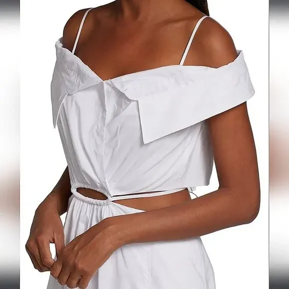 NWT$500 Jonathan Simkhai White Ansley Off-The-Shoulder Shirt Midi Dress Sz Large - Picture 3 of 16